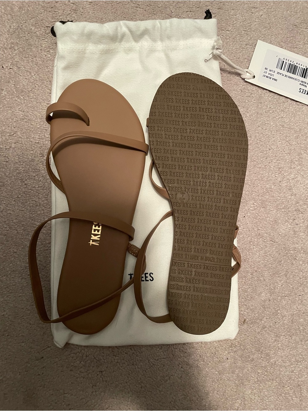 TKEES Women's Strappy Flat Sandal in Tan Brown
